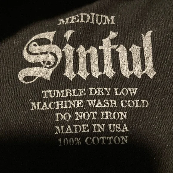 Sinful brand, size medium, 100% cotton, black and gray tee - Picture 8 of 8